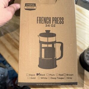 Utopia Kitchen French Press 34 oz Black Glass Matte Finish Manual 8 Cup